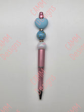Load image into Gallery viewer, Beaded Pen Rose Gold w/Blue Heart
