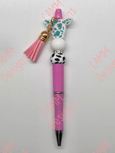 Load image into Gallery viewer, Beaded Pen Cow Print Teal/Pink
