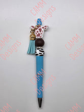 Load image into Gallery viewer, Beaded Pen Cow Print Mauve/Blue
